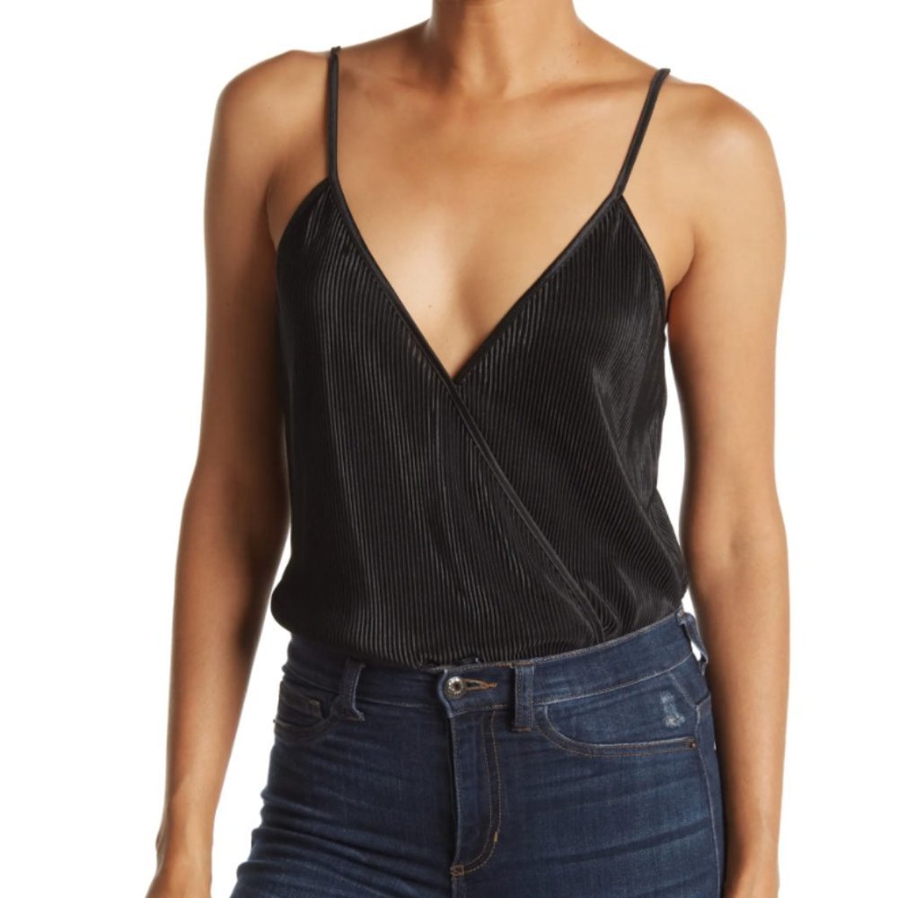 Wayf | NWOT Surplice Ribbed Black Cami Bodysuit M